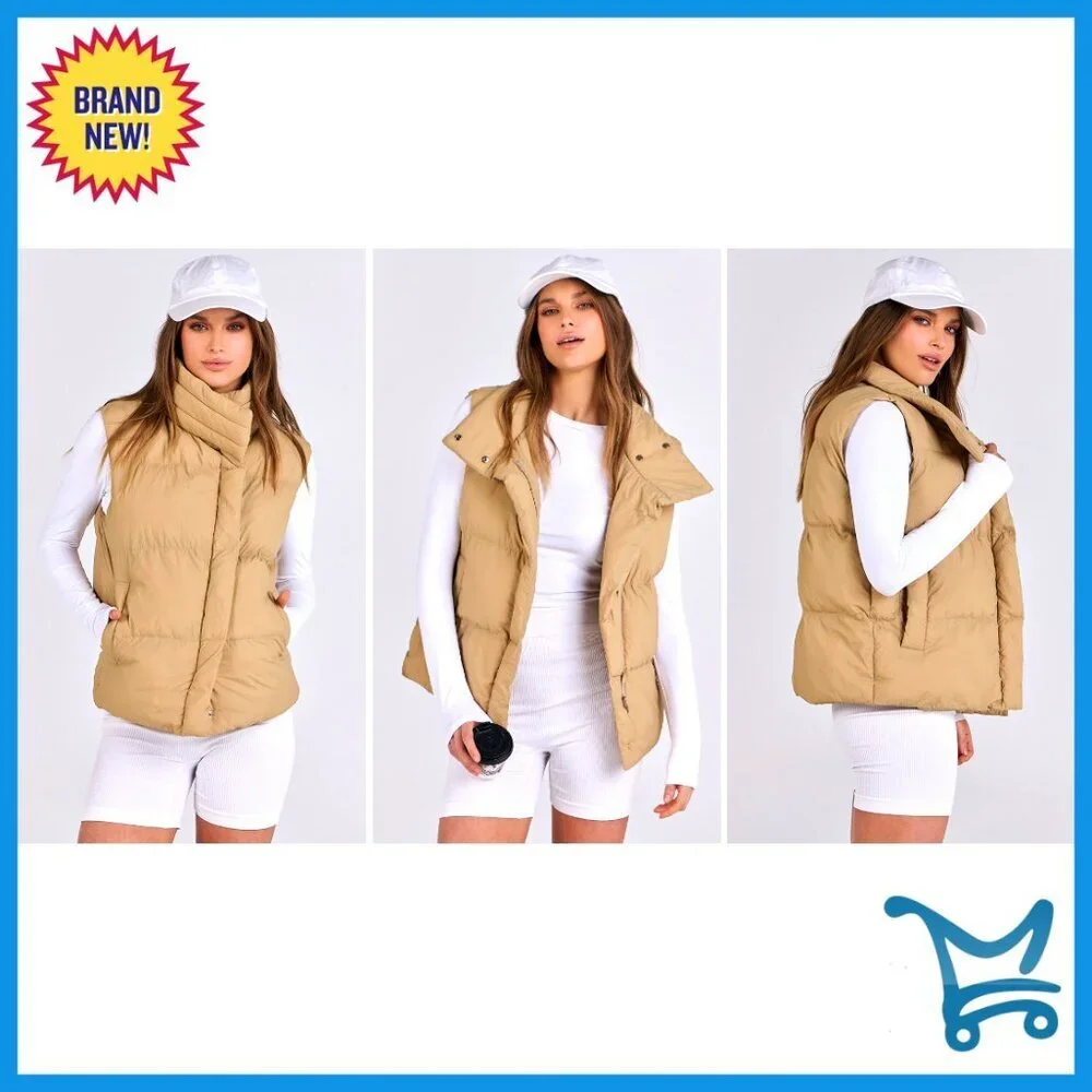 Quilted Puffer Vest Lightweight Sleeveless Jacket Stand Collar Zip Up Winter
